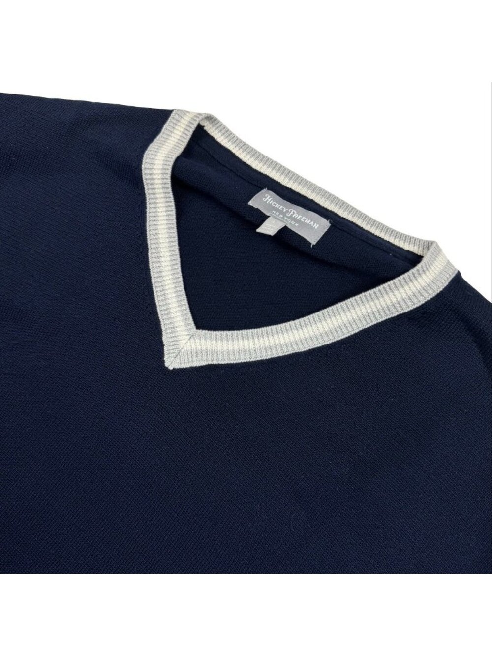 Hickey Freeman Men's L/S V-Neck Silk Blend Sweater Blue • Large